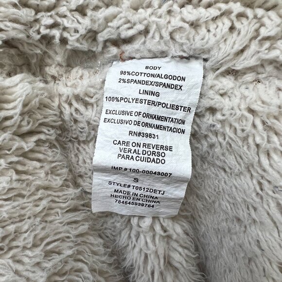 Sherpa Jean Jacket with Red Embroidered Flowers.  Size Small - Picture 8 of 11